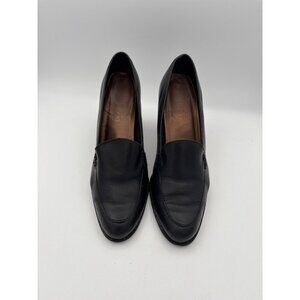 Lopazio Womens Black Leather Heeled Loafers Size 6